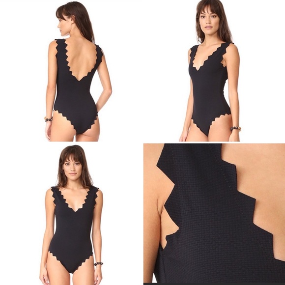 SOLD Marysia Black Maillot V-Neck Scallop Zig Zag One Piece Swimsuit Size Small - Picture 4 of 14